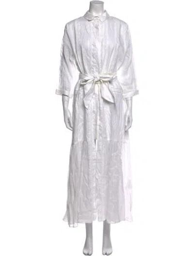 Pre-owned Joslin Linen Long Dress In White
