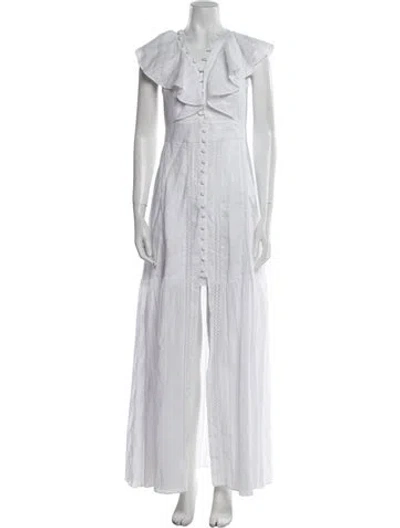 Pre-owned Joslin Linen Long Dress In White