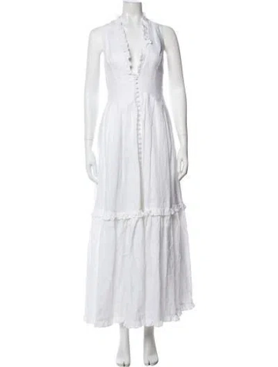 Pre-owned Joslin Linen Long Dress In White