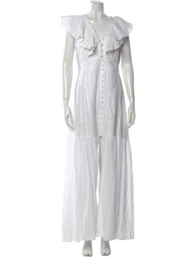 Pre-owned Joslin Linen Long Dress In White