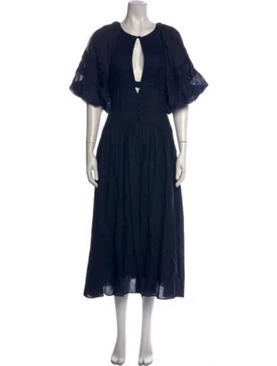 Pre-owned Joslin Linen Midi Length Dress In Blue