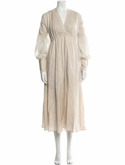 Pre-owned Joslin Linen Midi Length Dress In Neutrals