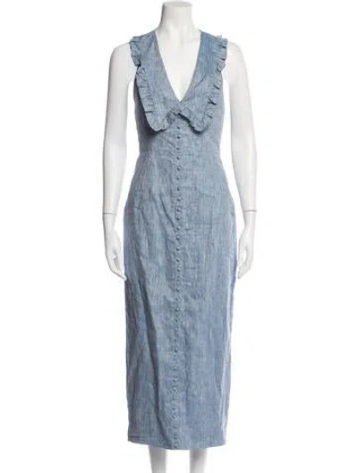 Pre-owned Joslin Linen Midi Length Dress W/ Tags In Blue