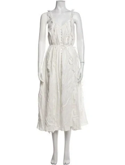 Pre-owned Joslin Linen Midi Length Dress W/ Tags In Neutrals/white
