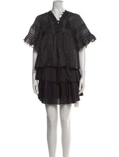 Pre-owned Joslin Linen Mini Dress In Black
