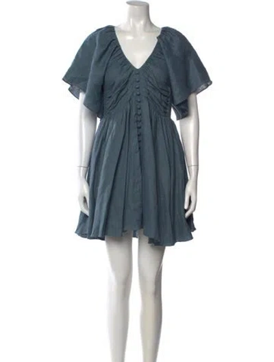 Pre-owned Joslin Linen Mini Dress In Blue