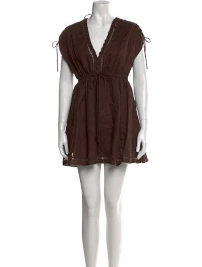 Pre-owned Joslin Linen Mini Dress In Brown