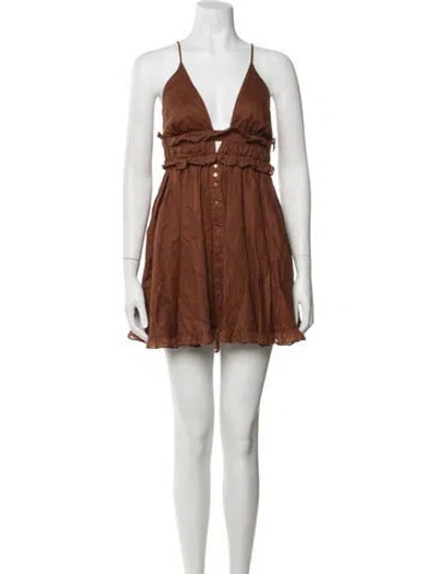 Pre-owned Joslin Linen Mini Dress In Brown