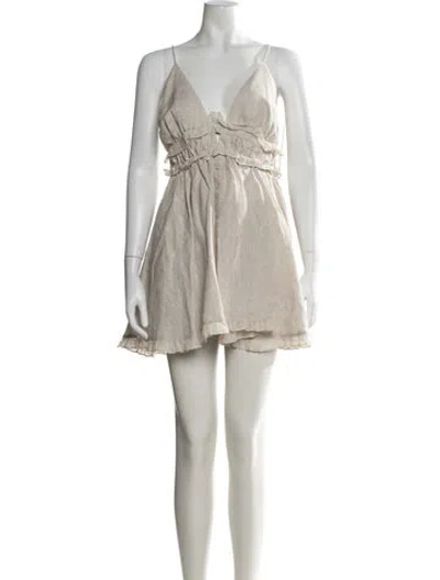 Pre-owned Joslin Linen Mini Dress In Neutral