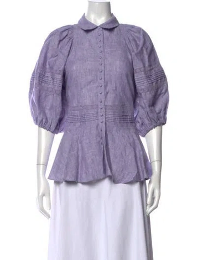 Pre-owned Joslin Linen Short Sleeve Blouse In Purple