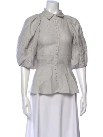 Pre-owned Joslin Linen Short Sleeve Blouse W/ Tags In Gray