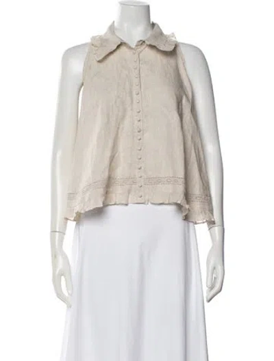 Pre-owned Joslin Linen Sleeveless Button-up Top In Neutral
