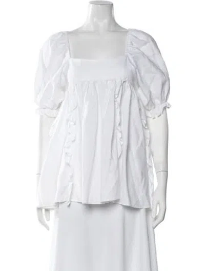 Pre-owned Joslin Linen Square Neckline Blouse In White