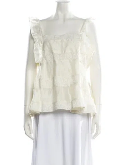 Pre-owned Joslin Linen Square Neckline Blouse In Yellow