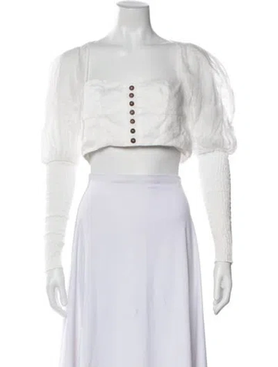 Pre-owned Joslin Linen Square Neckline Crop Top In White