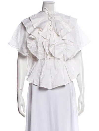 Pre-owned Joslin Linen Tie Neck Blouse In White