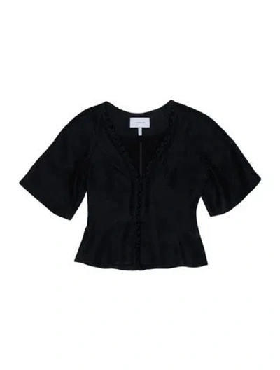 Pre-owned Joslin Linen V-neck Blouse In Black