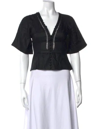 Pre-owned Joslin Linen V-neck Blouse In Black