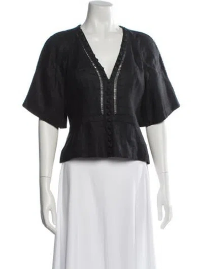 Pre-owned Joslin Linen V-neck Blouse In Gray