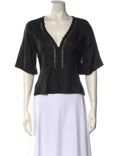 Pre-owned Joslin Linen V-neck Crop Top In Black