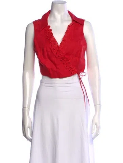 Pre-owned Joslin Linen V-neck Crop Top In Red