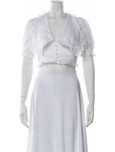 Pre-owned Joslin Linen V-neck Crop Top In White