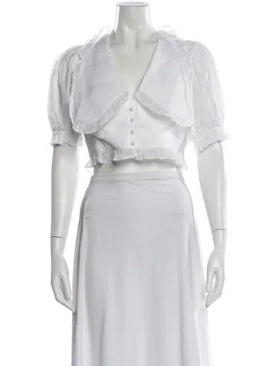 Pre-owned Joslin Linen V-neck Crop Top In White