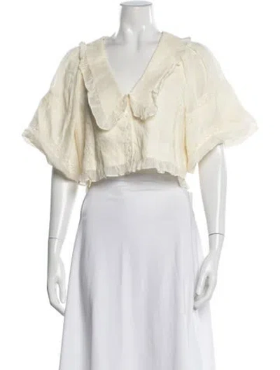 Pre-owned Joslin Linen V-neck Crop Top In Yellow