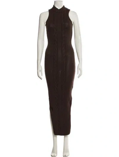 Pre-owned Joslin Mock Neck Long Dress In Brown