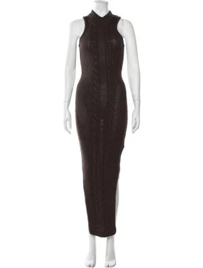 Pre-owned Joslin Mock Neck Long Dress In Brown