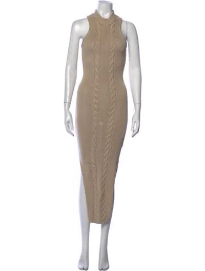 Pre-owned Joslin Mock Neck Long Dress In Neutrals