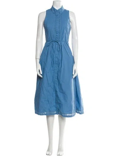 Pre-owned Joslin Mock Neck Midi Length Dress In Blue