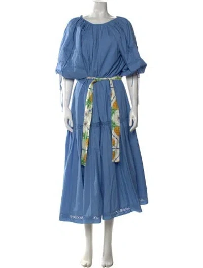 Pre-owned Joslin Printed Long Dress In Blue