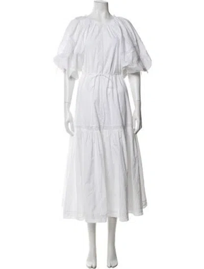 Pre-owned Joslin Scoop Neck Midi Length Dress In White