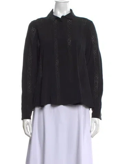 Pre-owned Joslin Silk Lace Pattern Blouse In Black