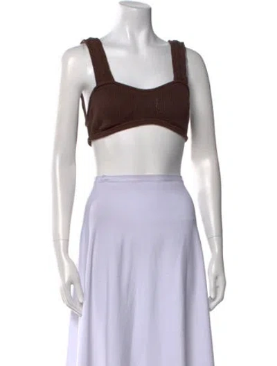 Pre-owned Joslin Square Neckline Sleeveless Crop Top In Brown