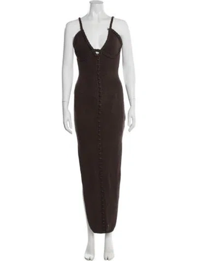 Pre-owned Joslin V-neck Long Dress In Brown