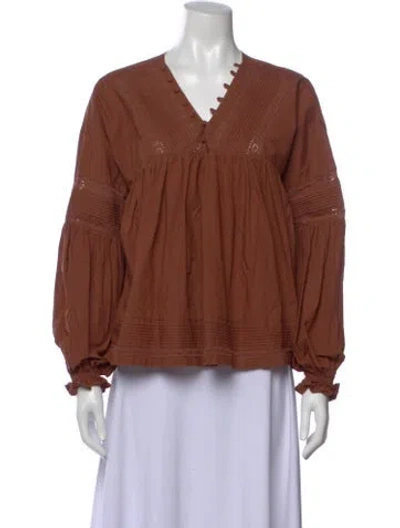 Pre-owned Joslin V-neck Long Sleeve Blouse In Brown