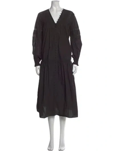 Pre-owned Joslin V-neck Midi Length Dress In Gray