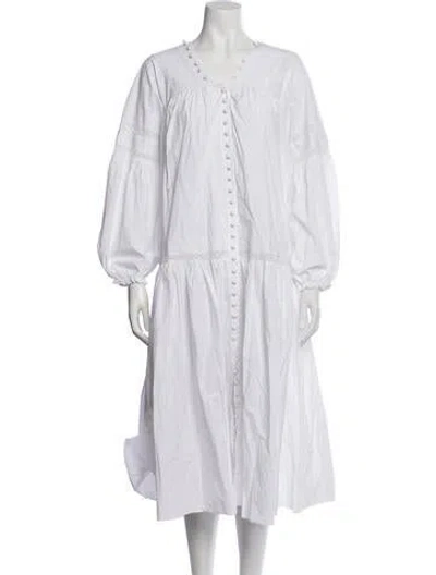 Pre-owned Joslin V-neck Midi Length Dress In White