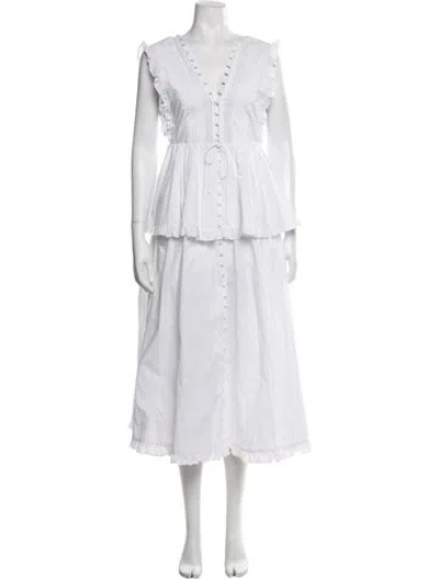 Pre-owned Joslin V-neck Midi Length Dress In White