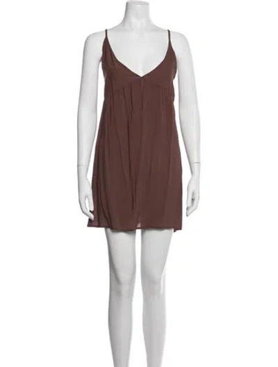 Pre-owned Joslin V-neck Mini Dress In Brown