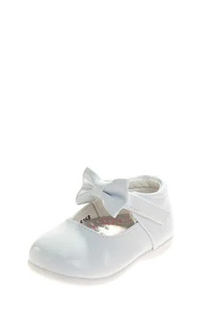 Josmo Kids' Ankle Bow Flat In White Patent