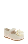 Josmo Kids' Floral Mary Jane Flat In Beige Patent