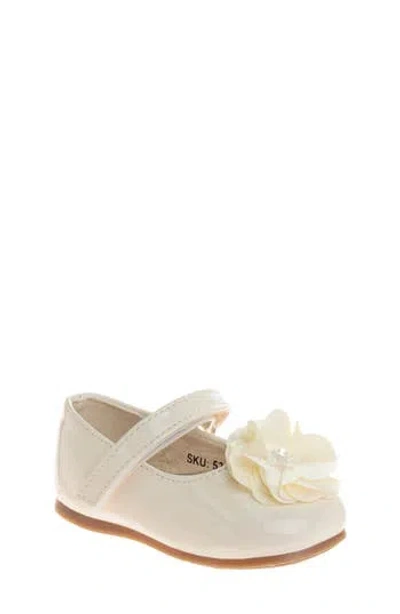Josmo Kids' Floral Mary Jane Flat In Beige Patent