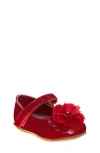Josmo Kids' Floral Mary Jane Flat In Red Patent
