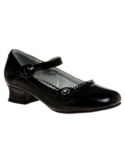 Josmo Kids' Little Girls Low Heeled Flower Detail Dress Shoes In Black Patent
