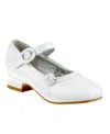 Josmo Little Girls Low Heeled Flower Detail Dress Shoes In White Patent