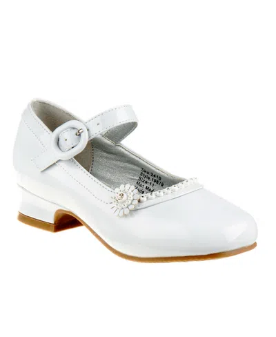 Josmo Kids' Little Girls Low Heeled Flower Detail Dress Shoes In White Patent
