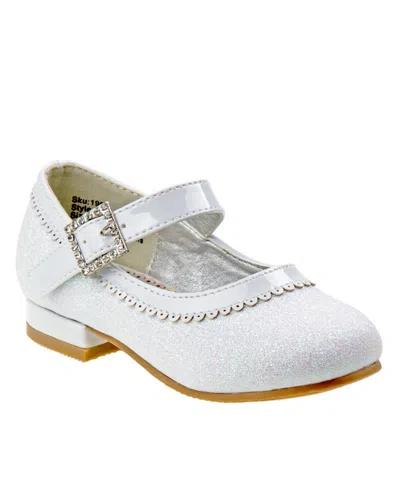 Josmo Kids' Little Girls Strap Low Heeled Dress Shoes In White Glitter